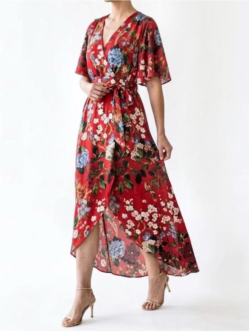 Alice + Olivia Silk Floral Wrap Maxi Dress